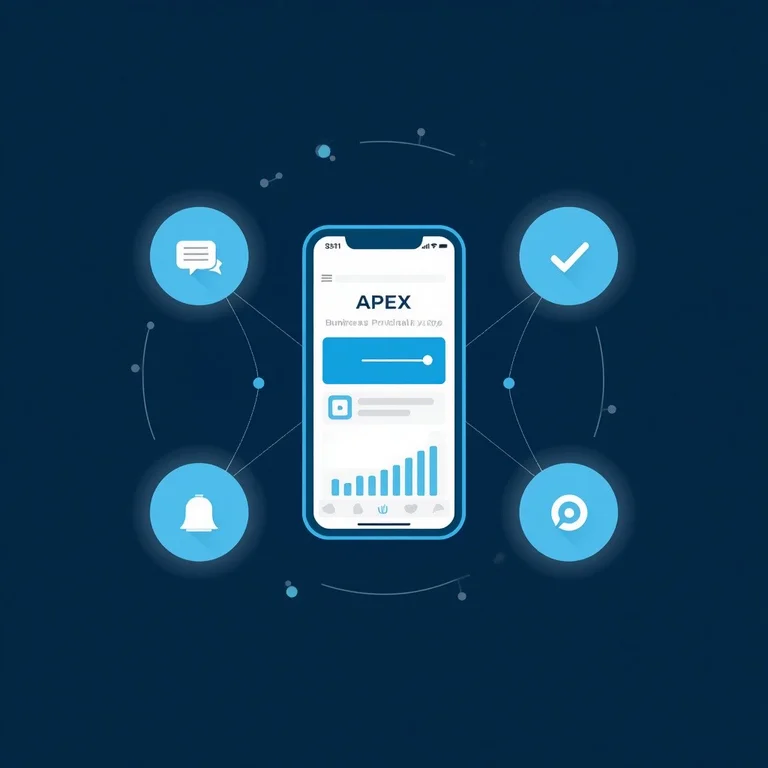 APEX ERP mobile app hub — chat, tasks, notifications, and analytics